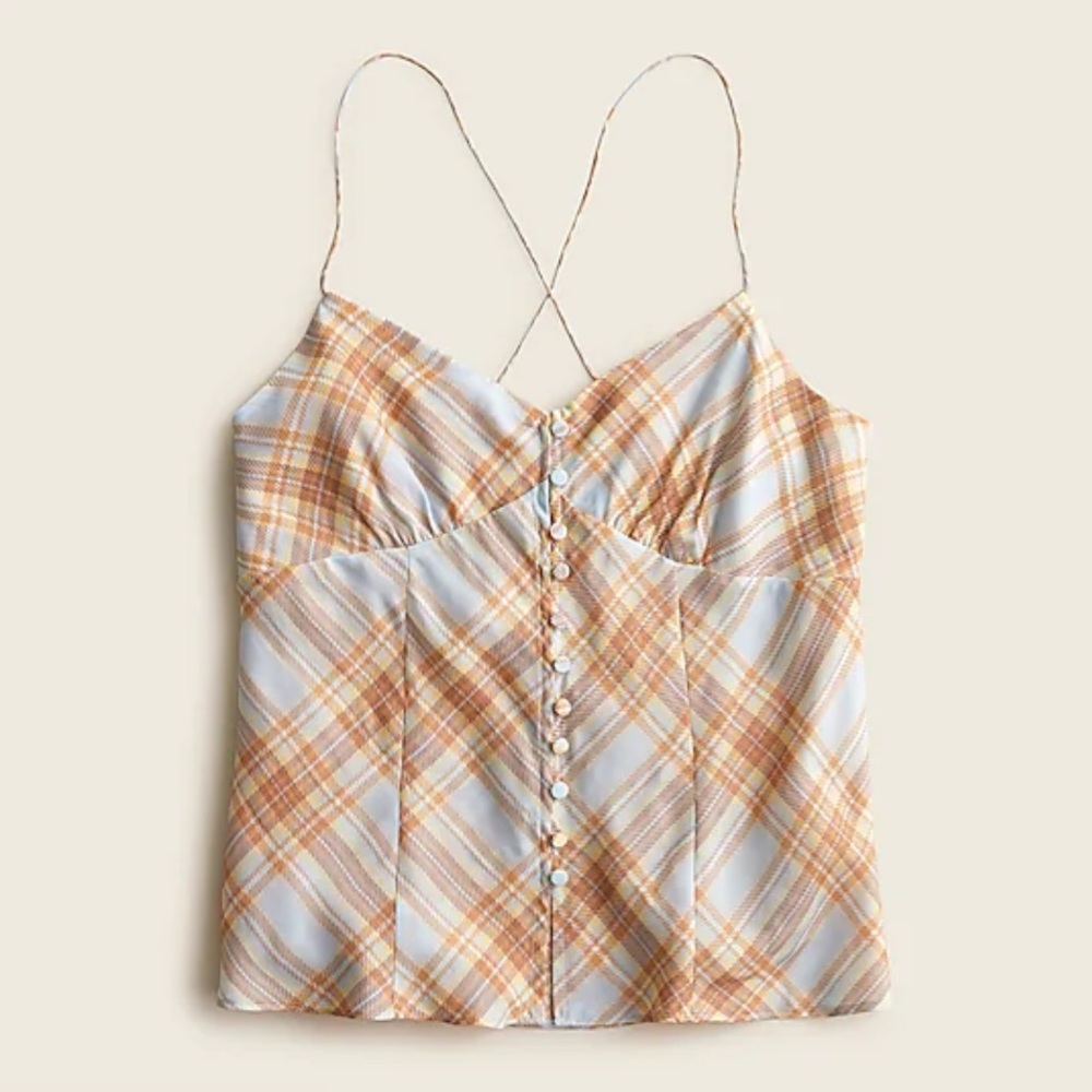 NWT JCrew Button Front Camisole Top in Golden Hour Tartan